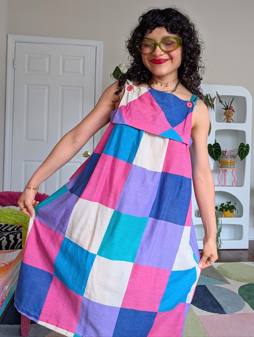Checkered vintage midi dress
